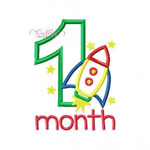 1 Month Rocket Ship Applique
