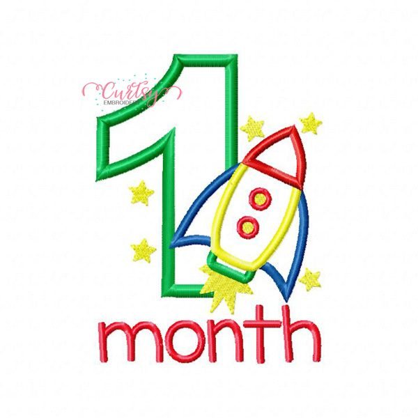 1 Month Rocket Ship Applique Design