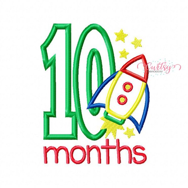 10 Month Rocket Ship Applique Design
