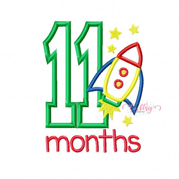 11 Month Rocket Ship Applique Design