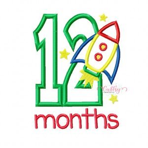 12 Months Rocket Ship Applique