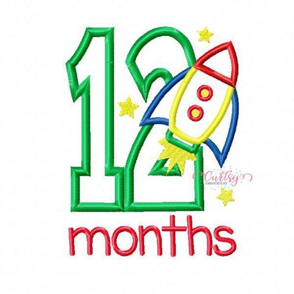 12 Months Rocket Ship Applique Design