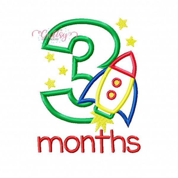 3 Months Rocket Ship Applique Design