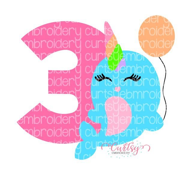 3rd Birthday Narwhal SVG Cut File