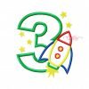 3rd Birthday Rocket Ship Applique Design