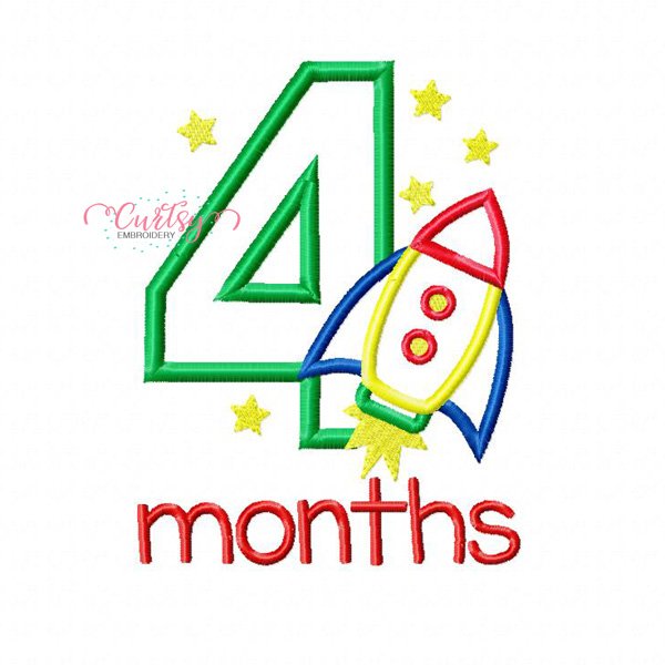 4 Month Rocket Ship Applique Design