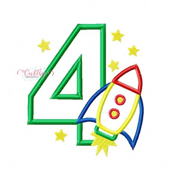 4th Birthday Rocket Ship Applique Design 4th Birthday Rocket Ship Applique Design