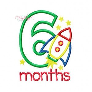 6 Months Rocket Ship Applique