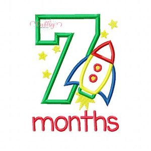 7 Months Rocket Ship Applique