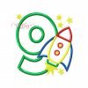 9th Birthday Rocket Ship Applique Design