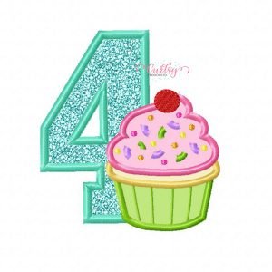 4th Birthday Cupcake Applique