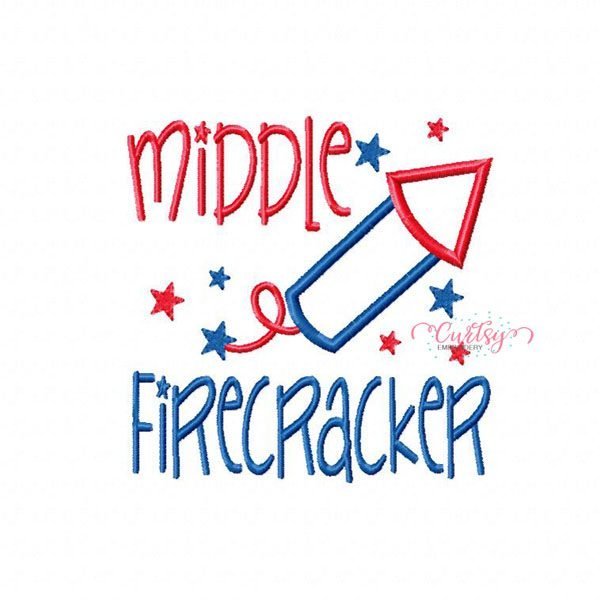 4th of July Middle Firecracker Embroidery Applique Design