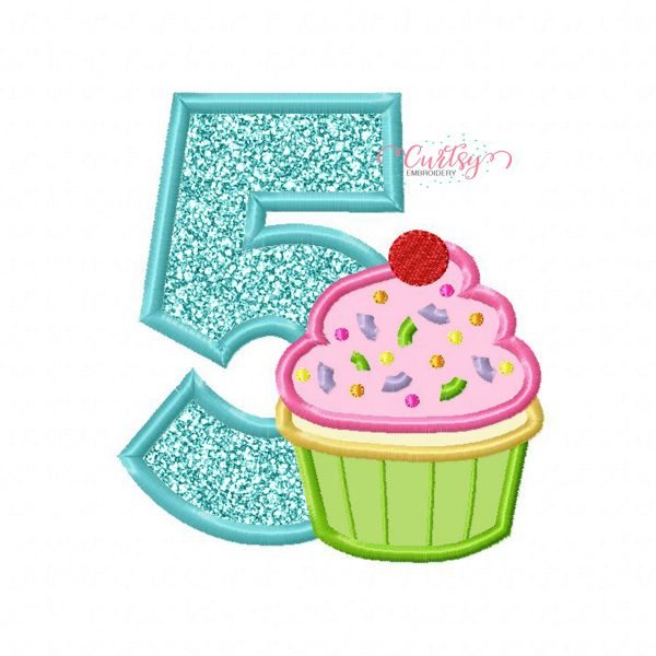 5th Birthday Cupcake Embroidery Design
