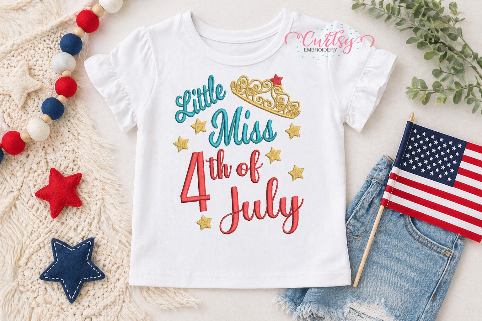 Little Miss 4th of July Embroidery Design _ Logo 1