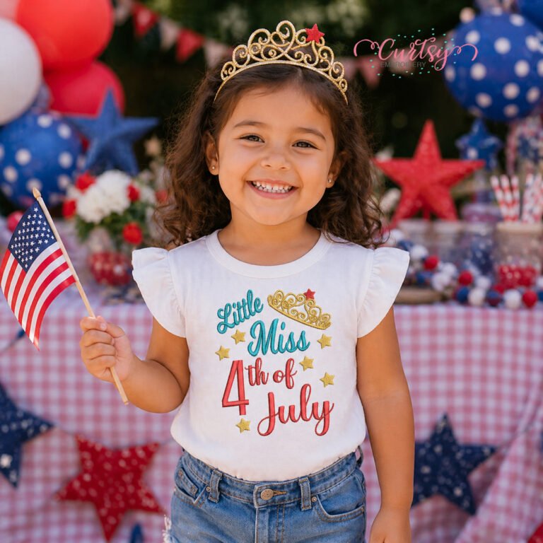 Little Miss 4th of July Embroidery Design _ Logo 2
