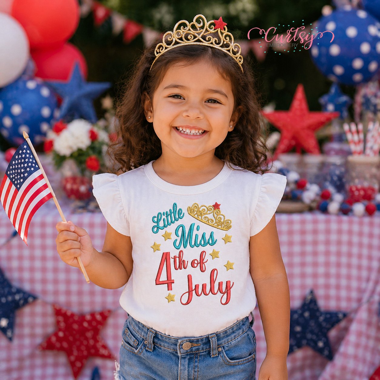 Little Miss 4th of July Embroidery Design _ Logo 2
