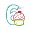6th Birthday Cupcake Applique Design