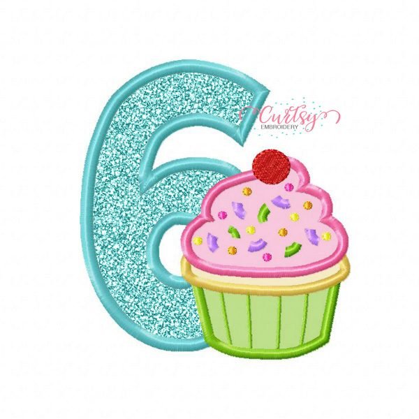 6th Birthday Cupcake Machine Embroidery Design