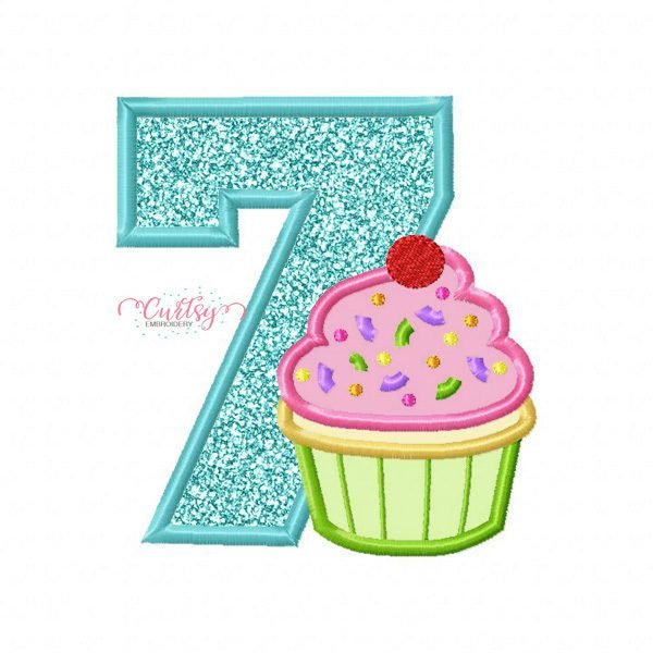 7th Birthday Cupcake Embroidery Design 7th Birthday Cupcake Embroidery Design