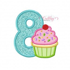 8th Birthday Cupcake Applique