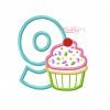 9th Birthday Cupcake Applique Design
