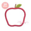 Red gingham apple applique embroidery design with a green stitched leaf and brown stem