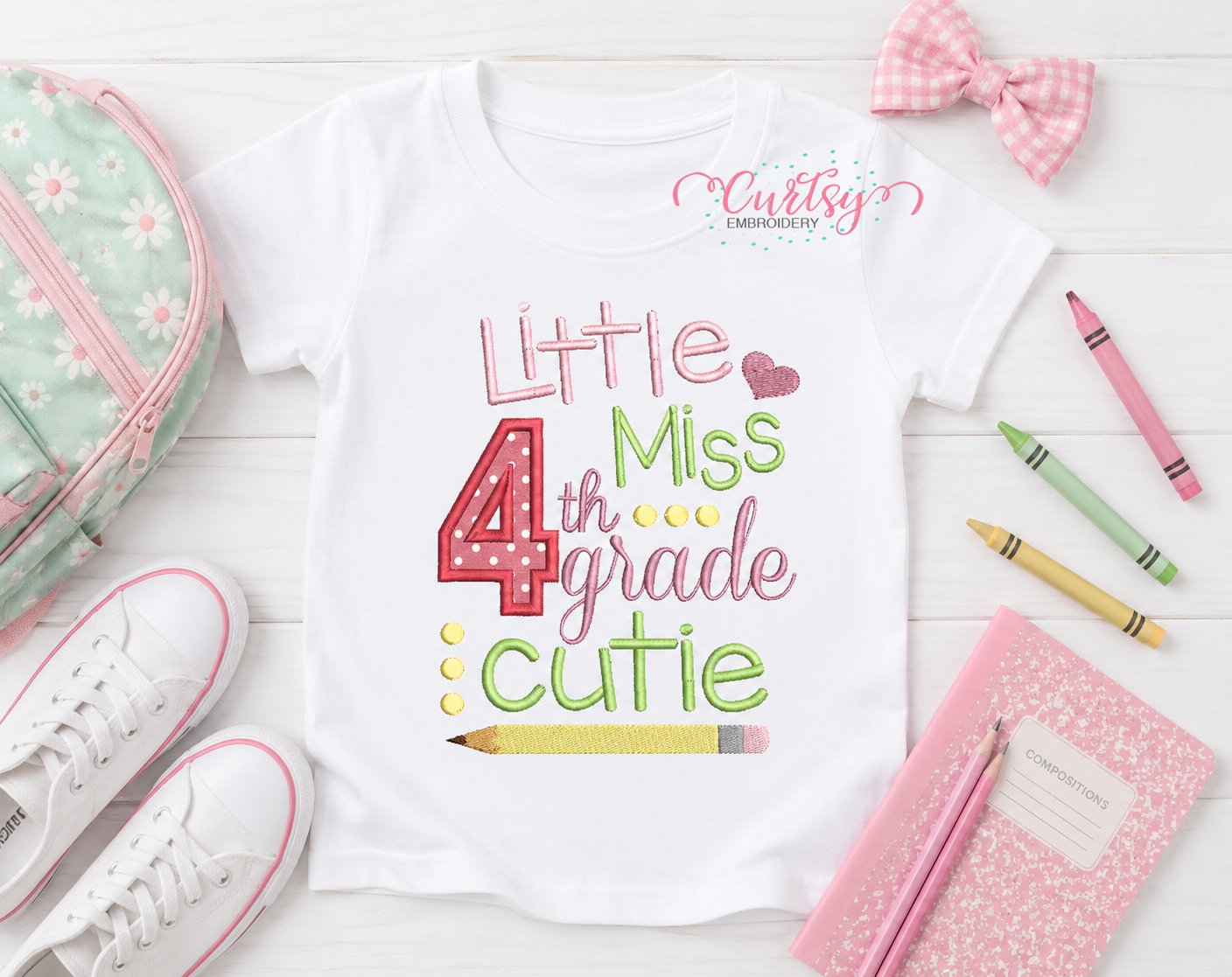 Little Miss 4th Grade Cutie Applique Design _ Logo 1