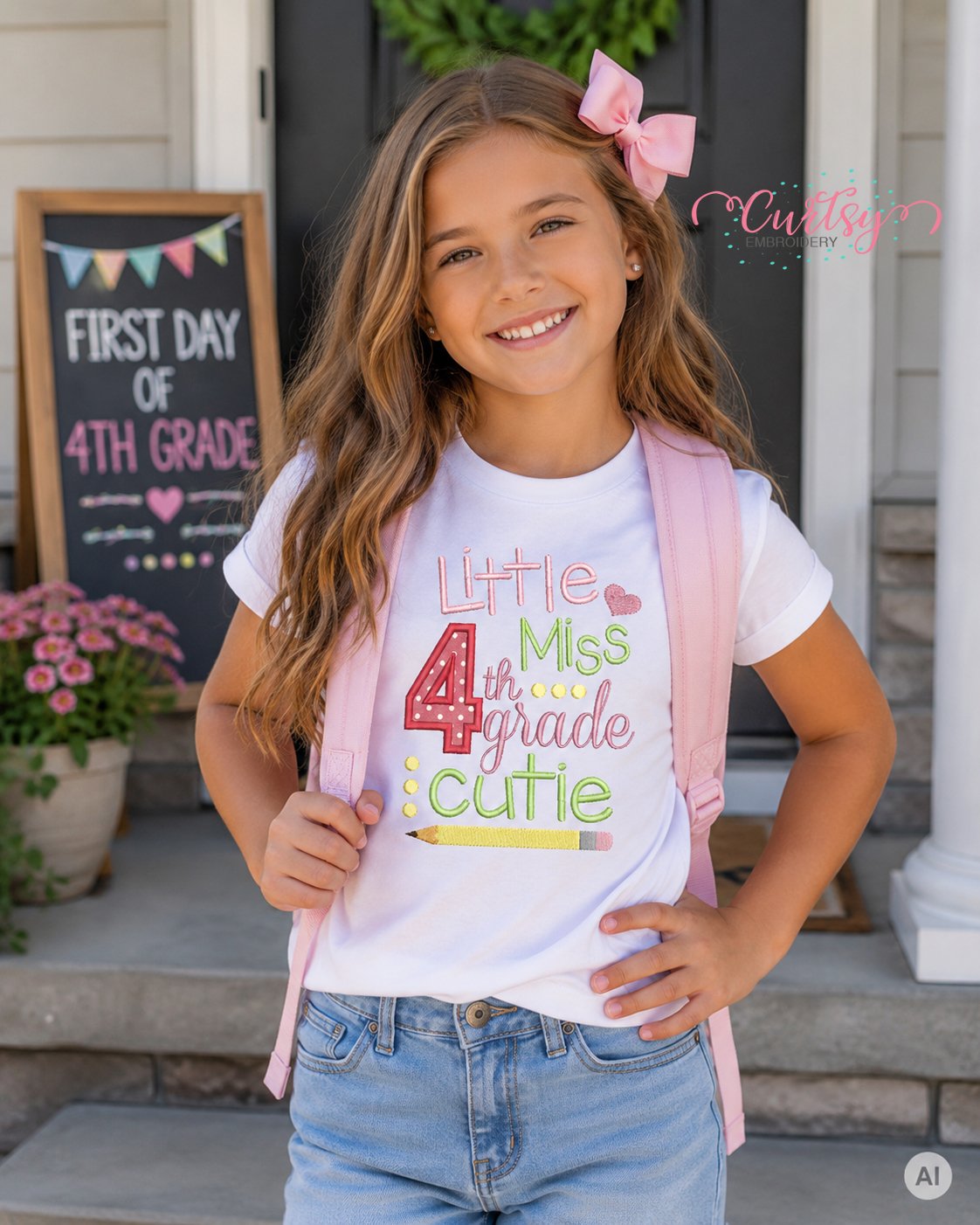 Little Miss 4th Grade Cutie Applique Design _ Logo 2