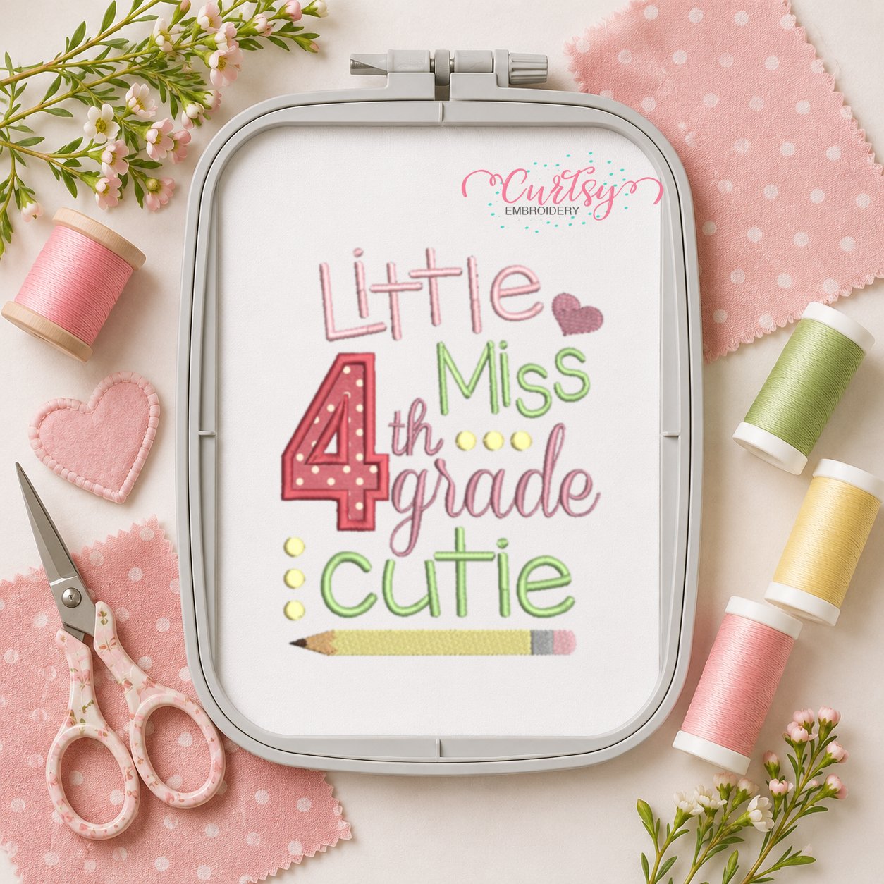 Little Miss 4th Grade Cutie Applique Design _ Logo 3