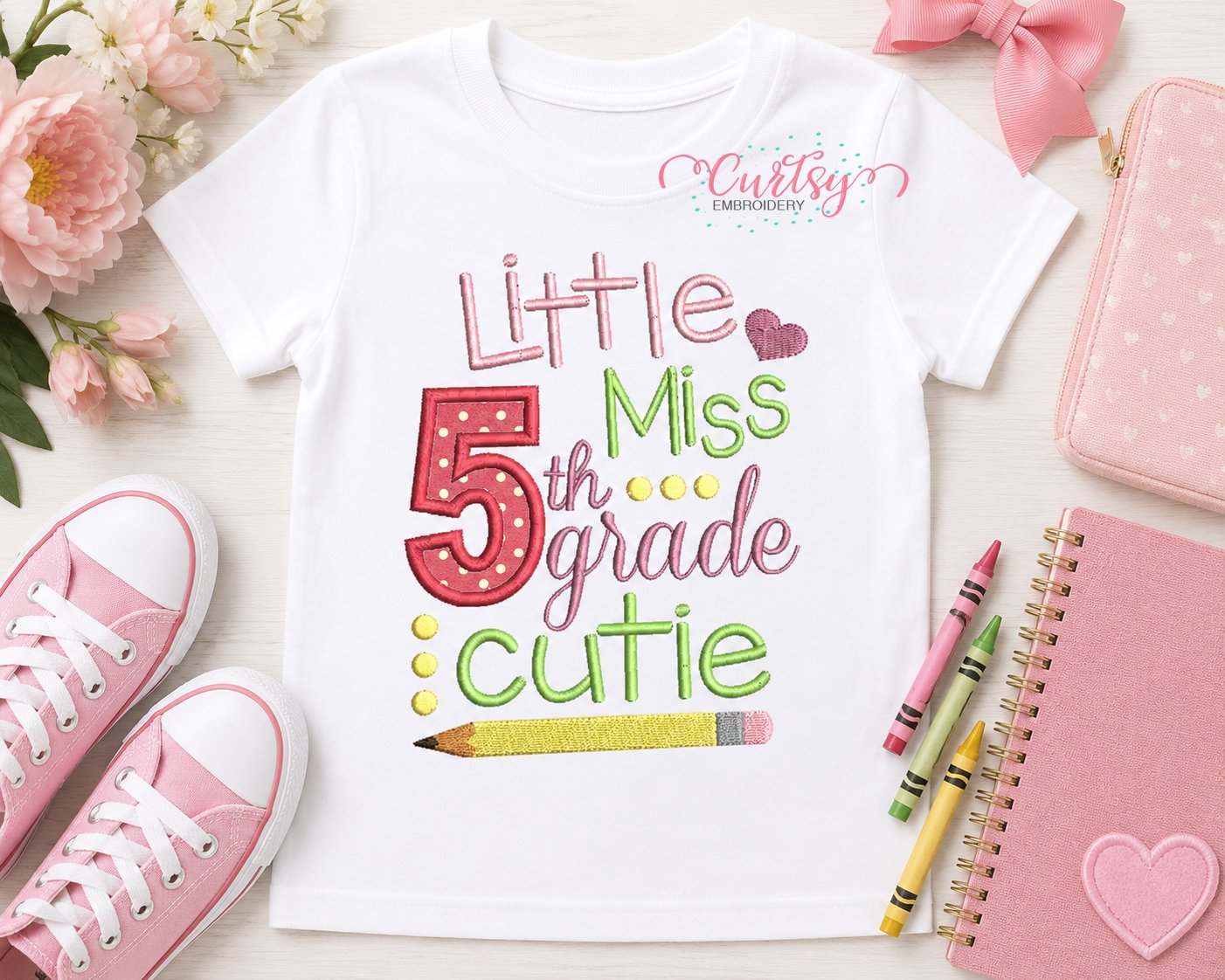 Little Miss 5th Grade Cutie Applique Design _ Logo 1