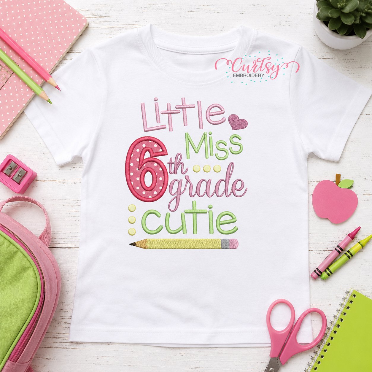 Little Miss 6th Grade Cutie Applique Design _ Logo 1
