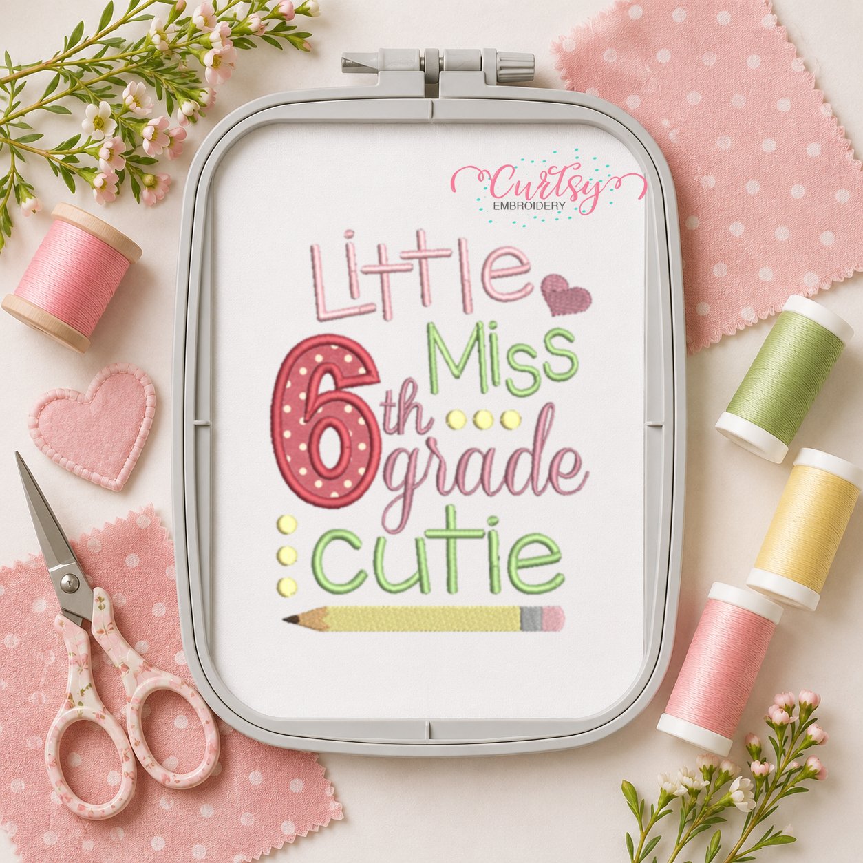 Little Miss 6th Grade Cutie Applique Design _ Logo 2