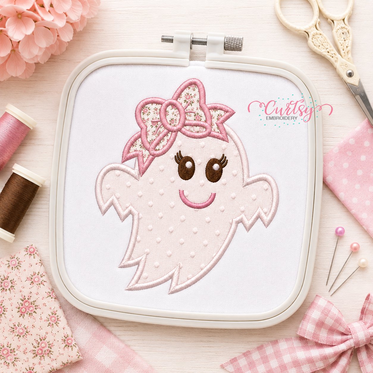 Girl Ghost with Bow Applique Design _ Logo 2 Girl Ghost with Bow Applique Design _ Logo 2