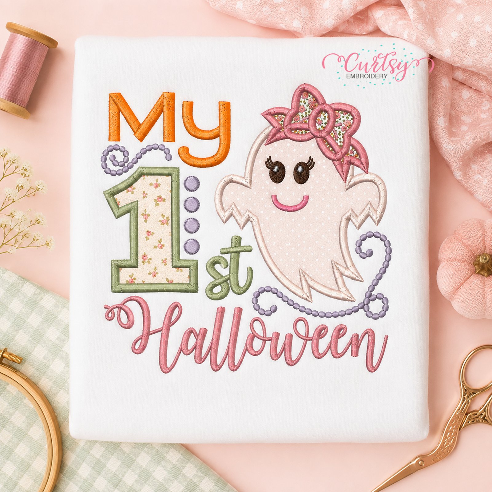 First Halloween embroidery design for baby girls