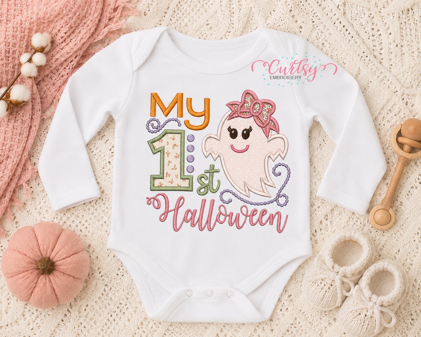 Baby girl Halloween applique machine embroidery design