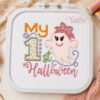 My First Halloween Girl Applique Design _ Logo 2 First Halloween applique embroidery design in machine hoop