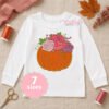 Pumpkin with Roses Applique Embroidery Design _ Logo 1 Floral pumpkin applique embroidery design on an open white long-sleeve shirt