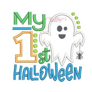 My First Halloween boy applique machine embroidery design with ghost and number 1
