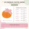 Pumpkin with bow applique embroidery design sizes, measurements, stitch counts and file formats