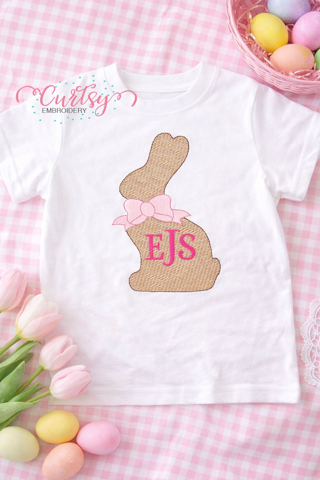 Chocolate Easter Bunny with Bow Quick Stitch Embroidery Design Logo 1 Chocolate Easter Bunny with Bow Quick Stitch Embroidery Design Logo 1