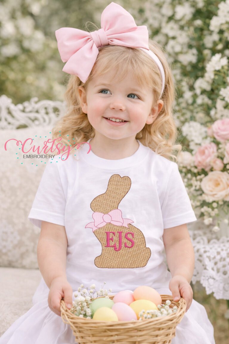 Chocolate Easter Bunny with Bow Quick Stitch Embroidery Design Logo 2