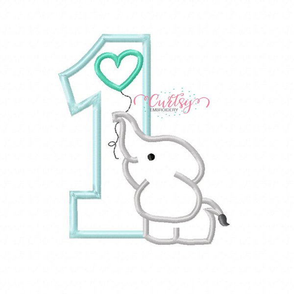 First Birthday Elephant Applique Design First Birthday Elephant Applique Design