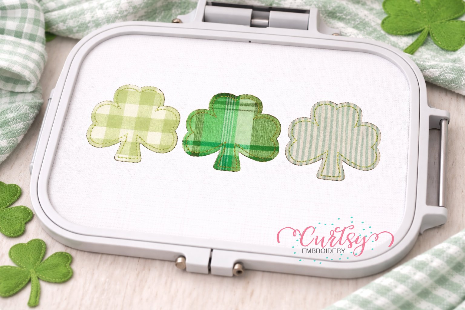 Shamrock Trio Bean Stitch Applique hoop logo Shamrock Trio Bean Stitch Applique hoop logo