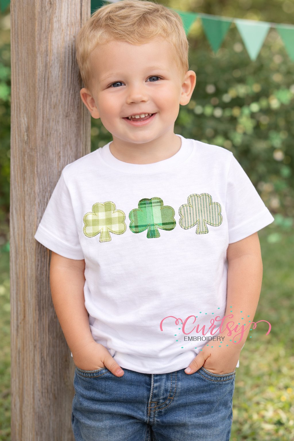 Shamrock Trio Bean Stitch Applique lifestyle logo Shamrock Trio Bean Stitch Applique lifestyle logo