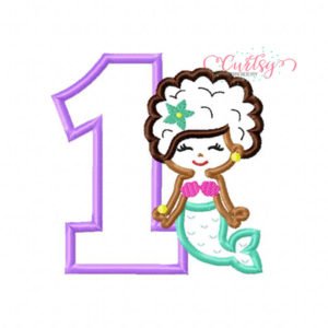 1 Mermaid Afro Applique Design