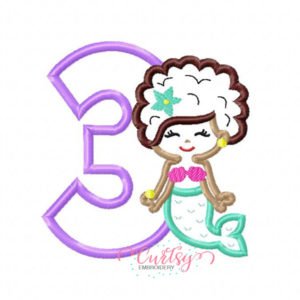 3 Mermaid Afro Applique Design