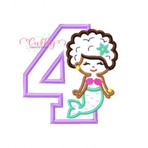 4 Mermaid Afro Applique Design