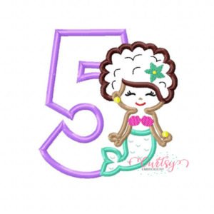 5 Mermaid Afro Applique Design