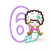6th Birthday Cute Mermaid Afro Applique Design