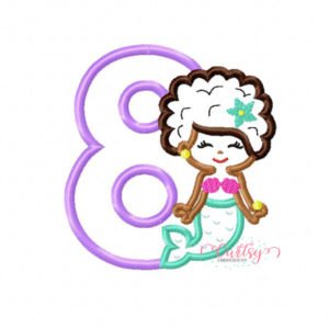 8 Mermaid Afro Applique Design
